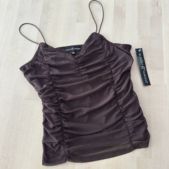 NWT Almost Famous brown ruched cami top - Picture 1 of 4